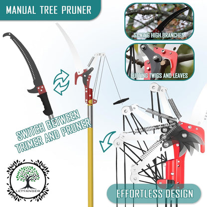 7.3-27FT Extendable Long Handle Pole Saw with Blade and Branch Scissors