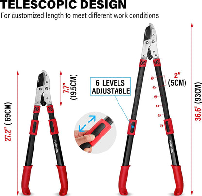 Anvil Loppers for Tree Trimming Heavy Duty, Extendable 27-37'' Garden Loppers with Compound Action System, 2" Cutting Capacity, Labor-Saving Tree Trimmer for Yard, Lawn Branch Cutter