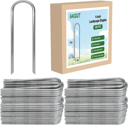 U Shaped Garden Stakes 4 Inch, Galvanized Landscape Staples for Tube