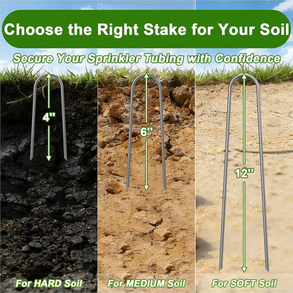 U Shaped Garden Stakes 4 Inch, Galvanized Landscape Staples for Tube