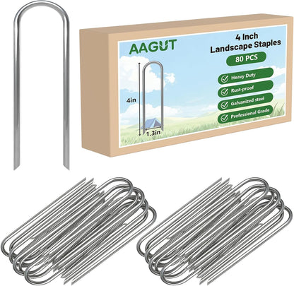 U Shaped Garden Stakes 4 Inch, Galvanized Landscape Staples for Tube