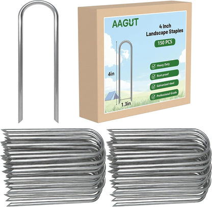 U Shaped Garden Stakes 4 Inch, Galvanized Landscape Staples for Tube