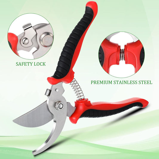 6 Pcs Garden Pruning Shears Heavy Duty Gardening Scissors,Red Black