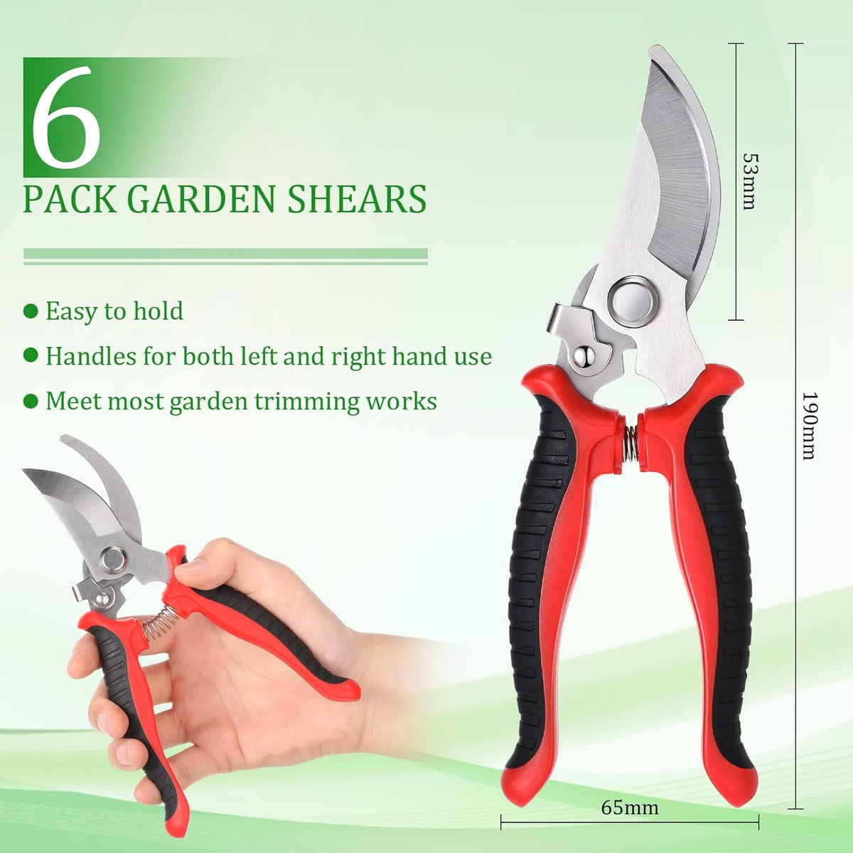 6 Pcs Garden Pruning Shears Heavy Duty Gardening Scissors,Red Black