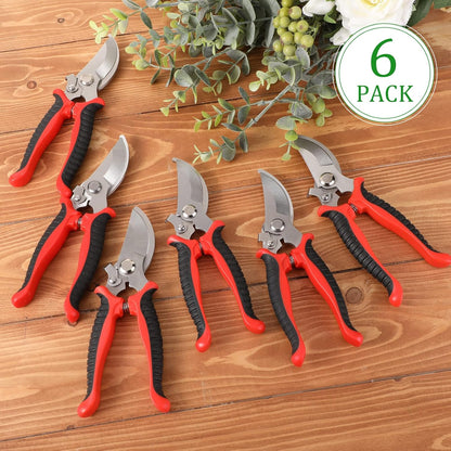 6 Pcs Garden Pruning Shears Heavy Duty Gardening Scissors,Red Black