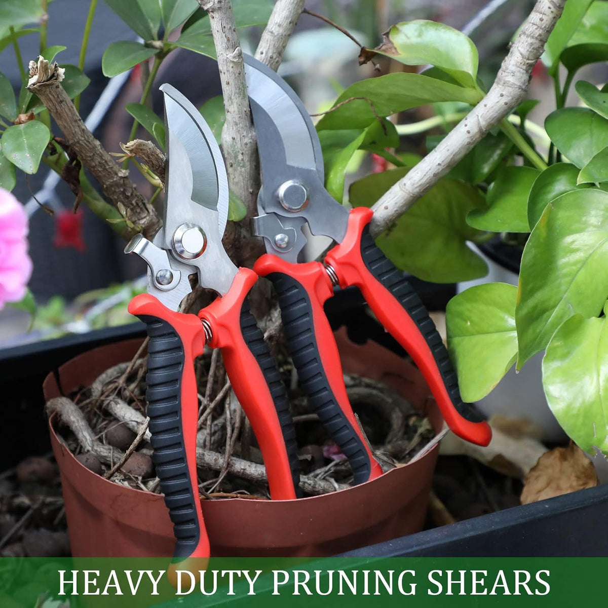 6 Pcs Garden Pruning Shears Heavy Duty Gardening Scissors,Red Black