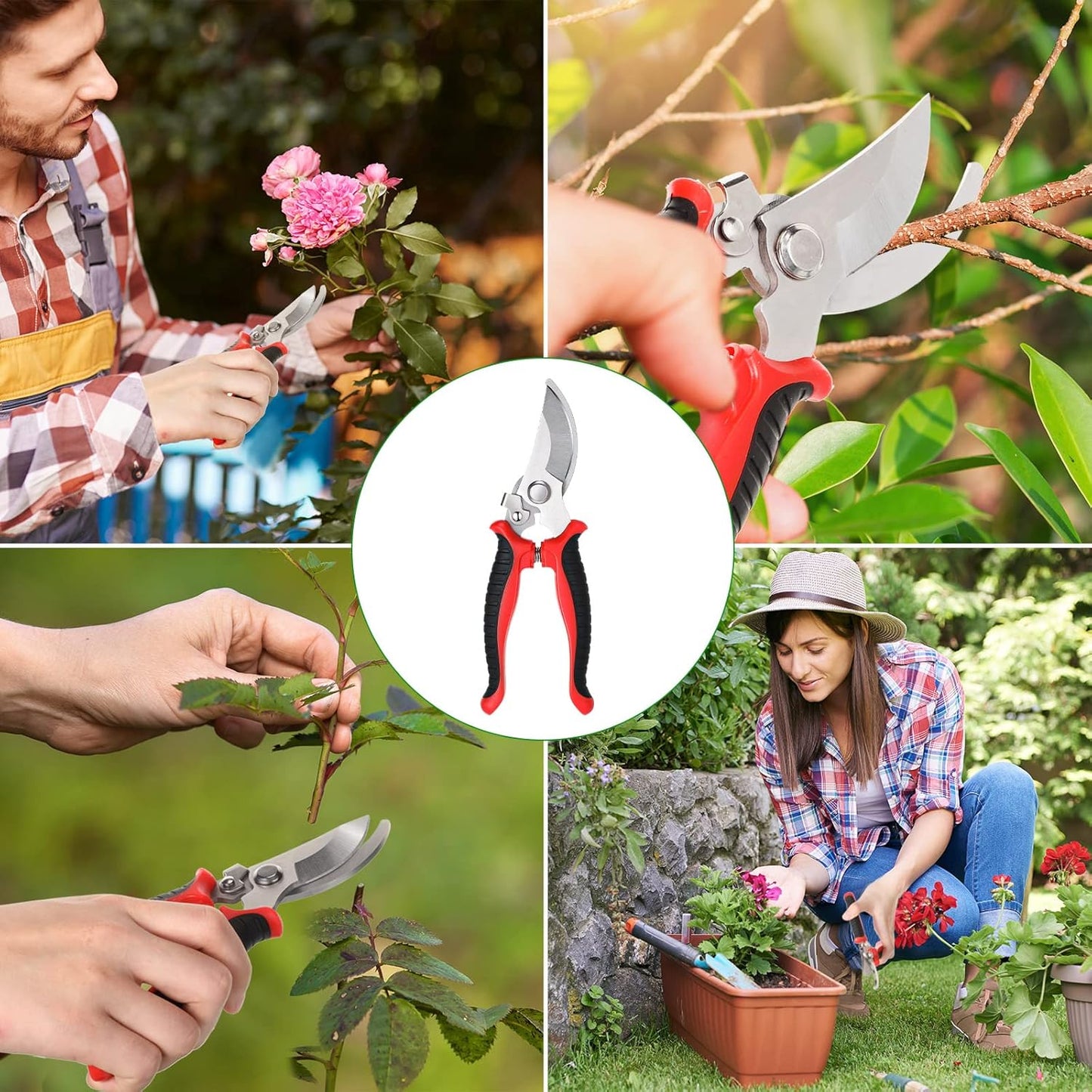 6 Pcs Garden Pruning Shears Heavy Duty Gardening Scissors,Red Black