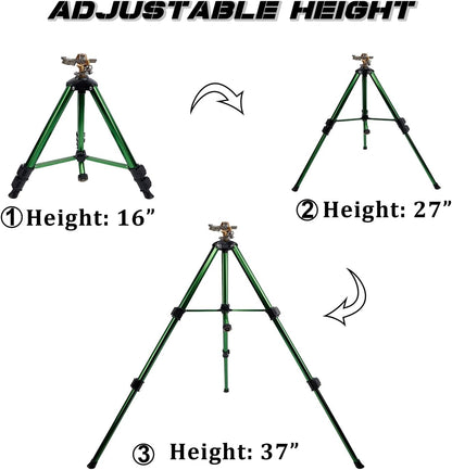 Impact Sprinkler Head on Tripod Base, Heavy Duty Lawn Sprinklers, 360 Degree Large Area Irrigation, Metal Sprinkler Nozzle & Solid Alloy Metal Extension Legs Flip Locks, 2 Pack