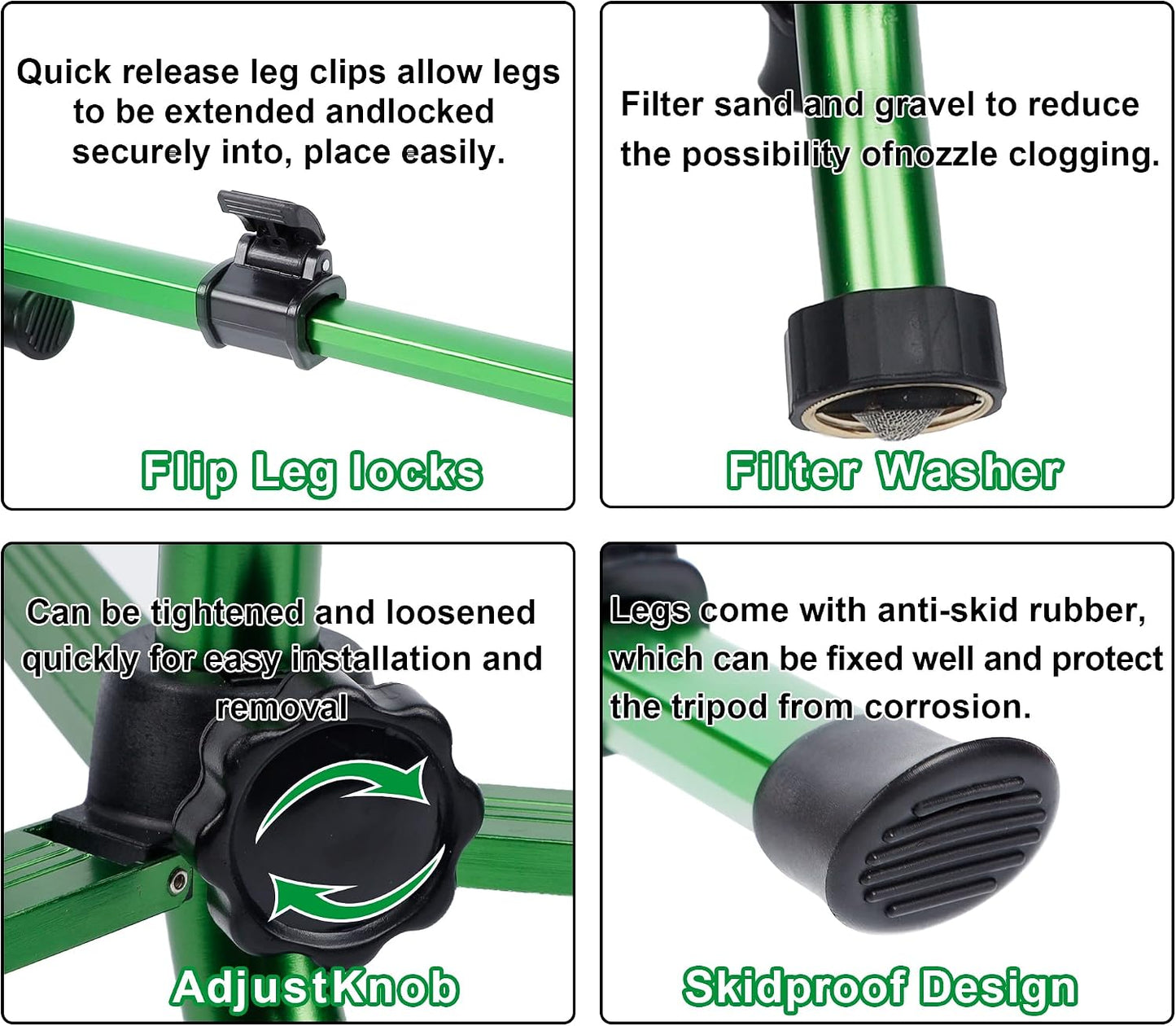 Impact Sprinkler Head on Tripod Base, Heavy Duty Lawn Sprinklers, 360 Degree Large Area Irrigation, Metal Sprinkler Nozzle & Solid Alloy Metal Extension Legs Flip Locks, 2 Pack