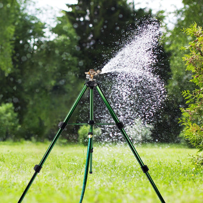 Impact Sprinkler Head on Tripod Base, Heavy Duty Lawn Sprinklers, 360 Degree Large Area Irrigation, Metal Sprinkler Nozzle & Solid Alloy Metal Extension Legs Flip Locks, 2 Pack