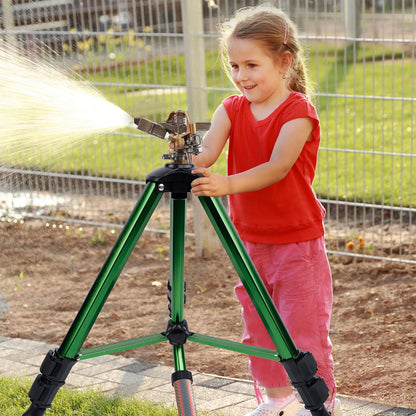 Impact Sprinkler Head on Tripod Base, Heavy Duty Lawn Sprinklers, 360 Degree Large Area Irrigation, Metal Sprinkler Nozzle & Solid Alloy Metal Extension Legs Flip Locks, 2 Pack
