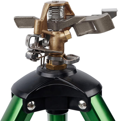 Impact Sprinkler Head on Tripod Base, Heavy Duty Lawn Sprinklers, 360 Degree Large Area Irrigation, Metal Sprinkler Nozzle & Solid Alloy Metal Extension Legs Flip Locks, 2 Pack