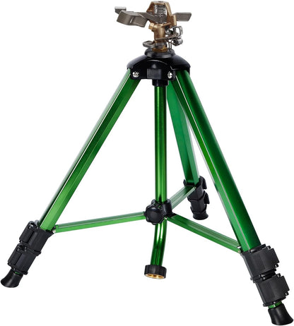 Impact Sprinkler Head on Tripod Base, Heavy Duty Lawn Sprinklers, 360 Degree Large Area Irrigation, Metal Sprinkler Nozzle & Solid Alloy Metal Extension Legs Flip Locks, 2 Pack
