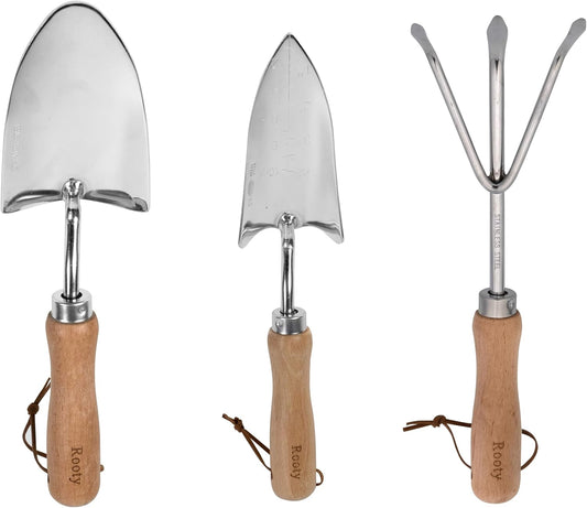 Gardening Tool Set 3 Pieces Stainless Steel Heavy Duty Gardening Kit Includes 2 Sizes of Hand Trowels and Cultivator Easy for Garden Cultivating Soil Lossening Transplanting Digging