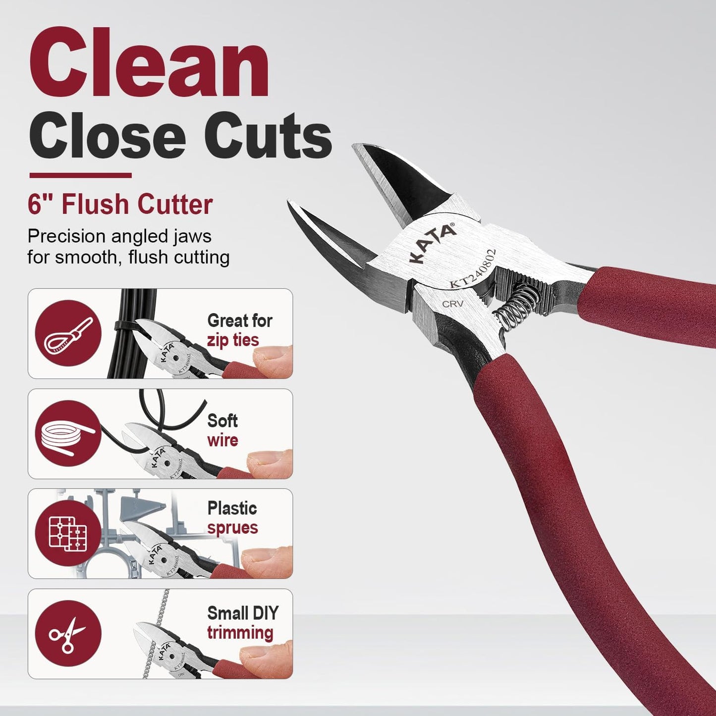 6 Inch Wire Cutters, Flush Side Cutters for 12 AWG Soft Wire, Crafting