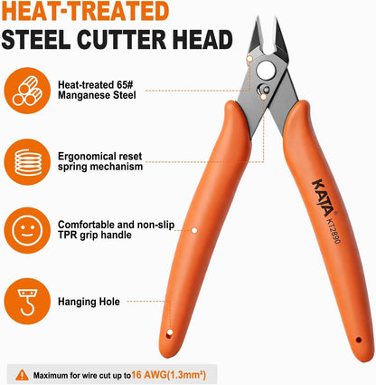 6 Inch Wire Cutters, Flush Side Cutters for 12 AWG Soft Wire, Crafting