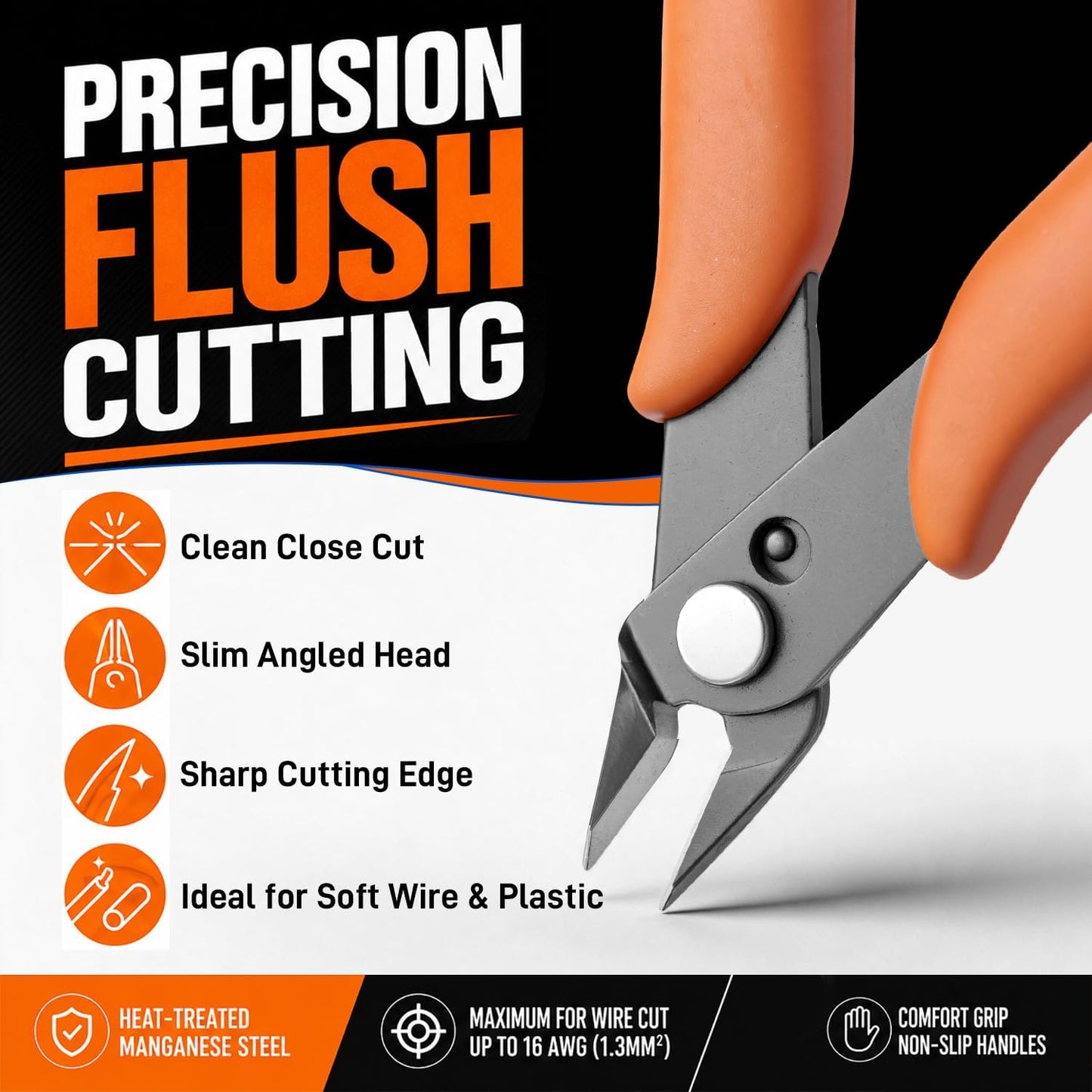 6 Inch Wire Cutters, Flush Side Cutters for 12 AWG Soft Wire, Crafting