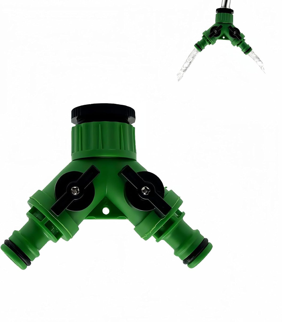 Dual Outlet Garden Water Splitter Y Valve, 2-Way Outdoor Faucet Divider with Independent Shut-Off, 3/4" & 1/2" Quick Connect, No Leak Hose Connector for Watering for Garden, Outdoor