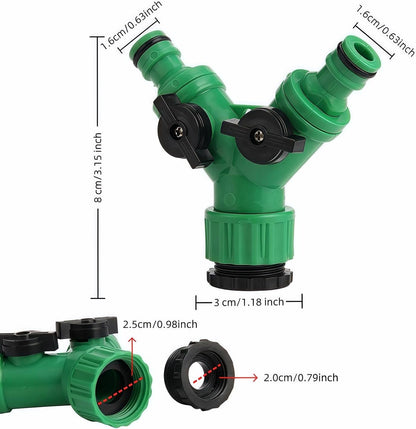 Dual Outlet Garden Water Splitter Y Valve, 2-Way Outdoor Faucet Divider with Independent Shut-Off, 3/4" & 1/2" Quick Connect, No Leak Hose Connector for Watering for Garden, Outdoor