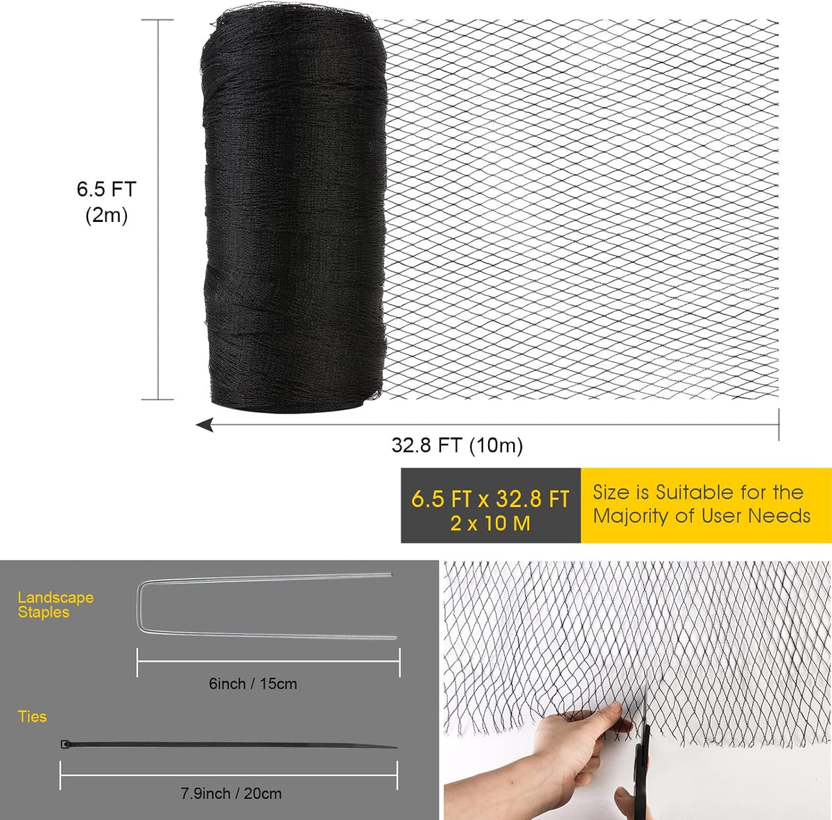 Bird Netting for Garden Protection, 13 x 40FT Anti Bird Mesh Garden Netting