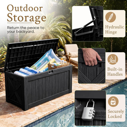 120 Gallon Deck Box Resin Outdoor Storage Box Waterproof