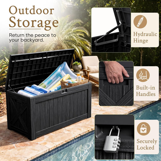 120 Gallon Deck Box Resin Outdoor Storage Box Waterproof