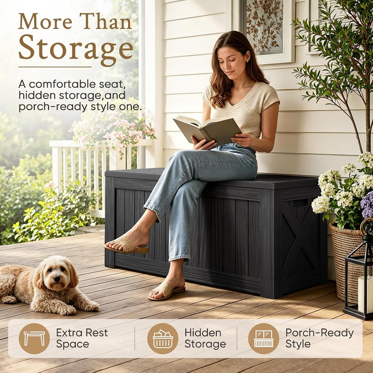 120 Gallon Deck Box Resin Outdoor Storage Box Waterproof