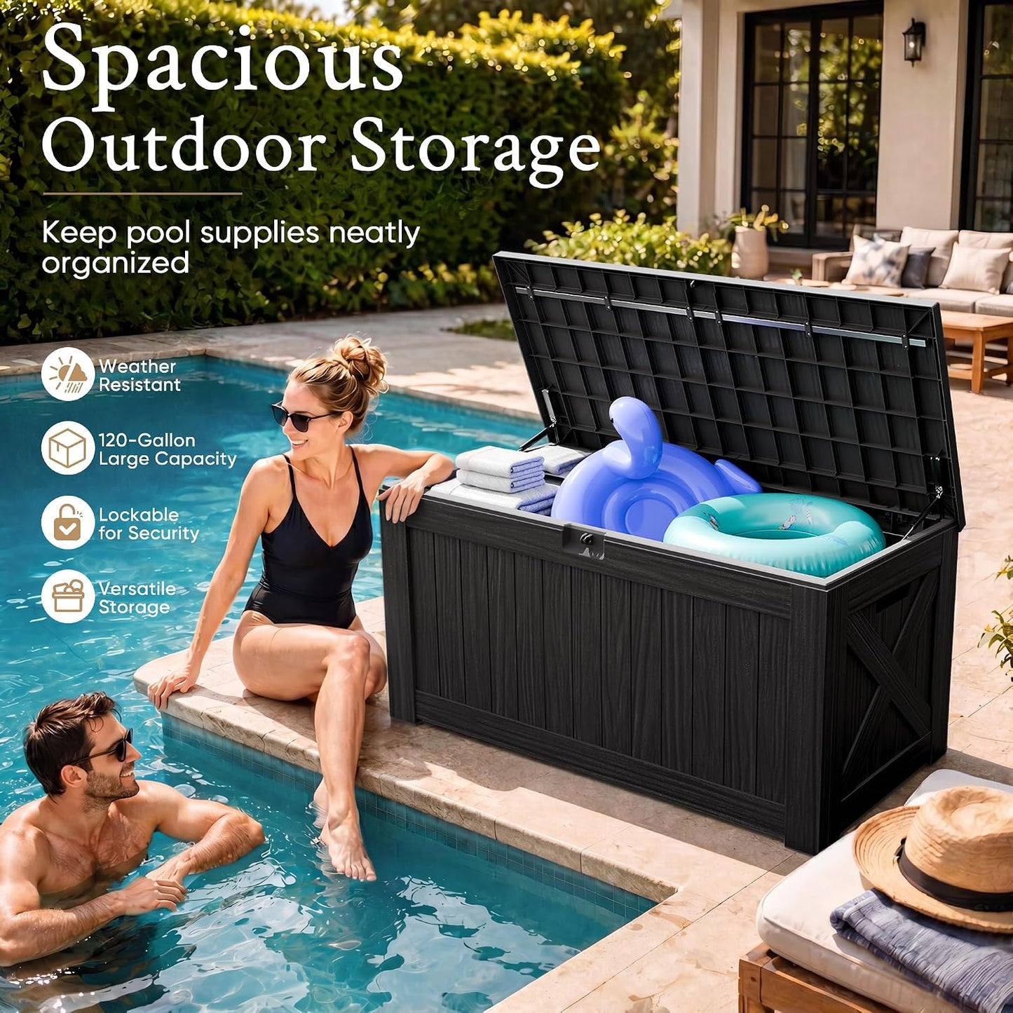 120 Gallon Deck Box Resin Outdoor Storage Box Waterproof