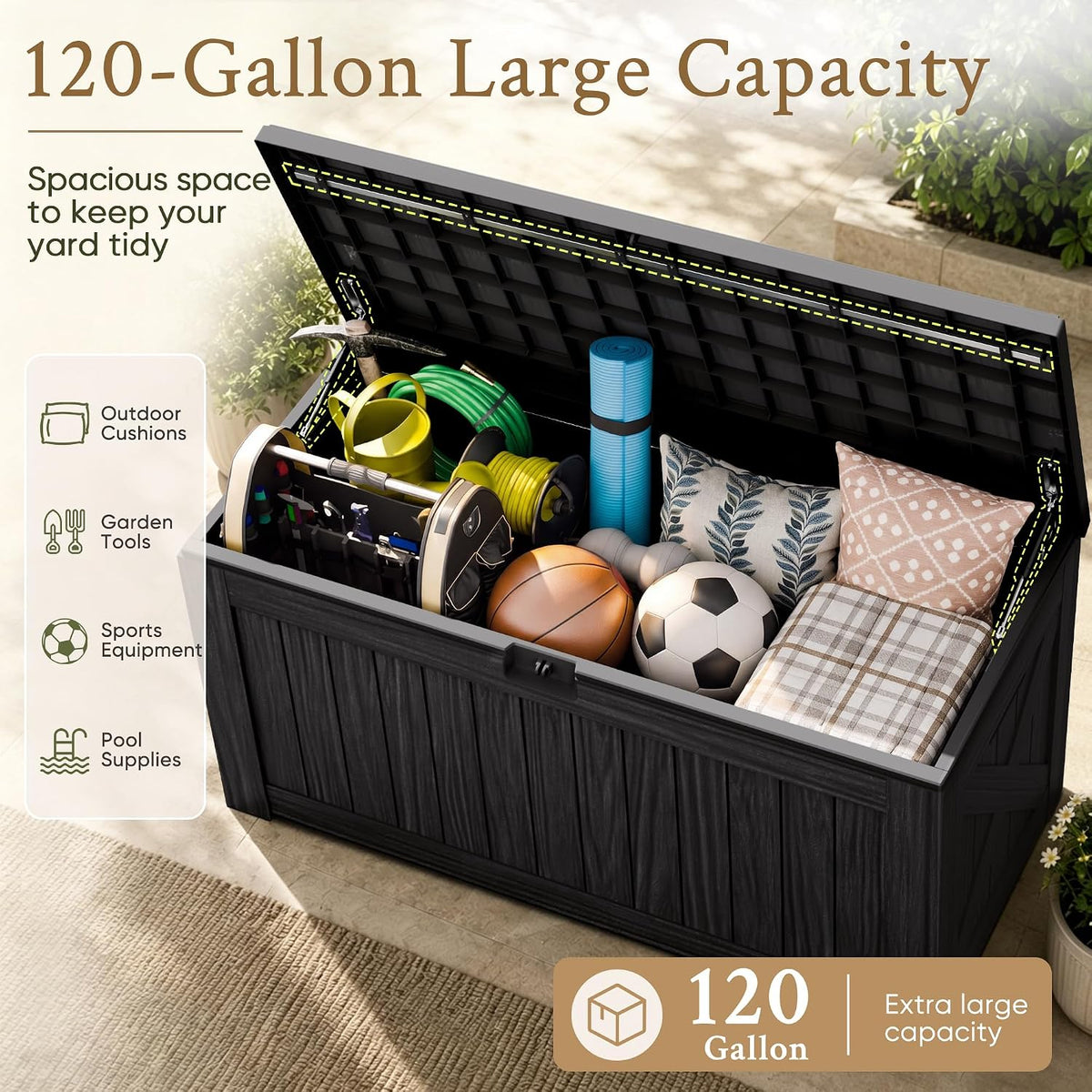120 Gallon Deck Box Resin Outdoor Storage Box Waterproof