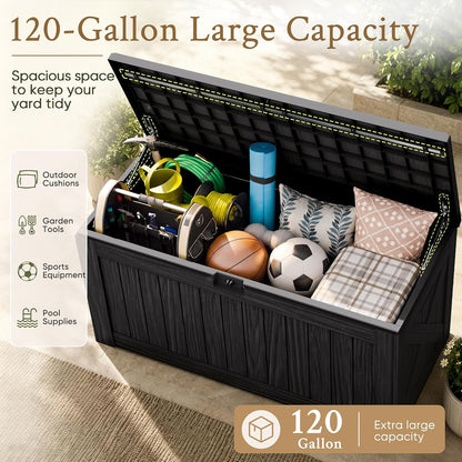 120 Gallon Deck Box Resin Outdoor Storage Box Waterproof