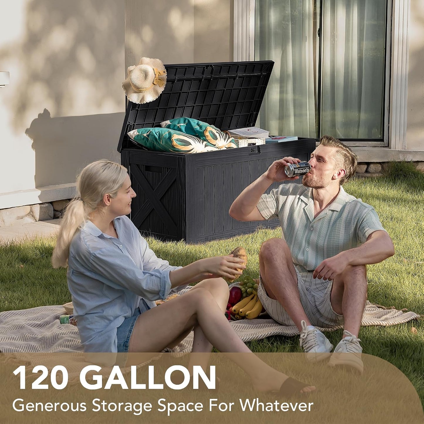 120 Gallon Deck Box Resin Outdoor Storage Box Waterproof