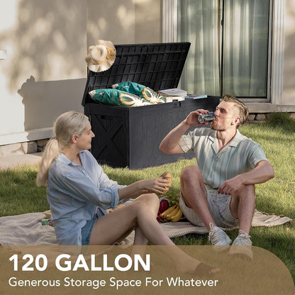 120 Gallon Deck Box Resin Outdoor Storage Box Waterproof