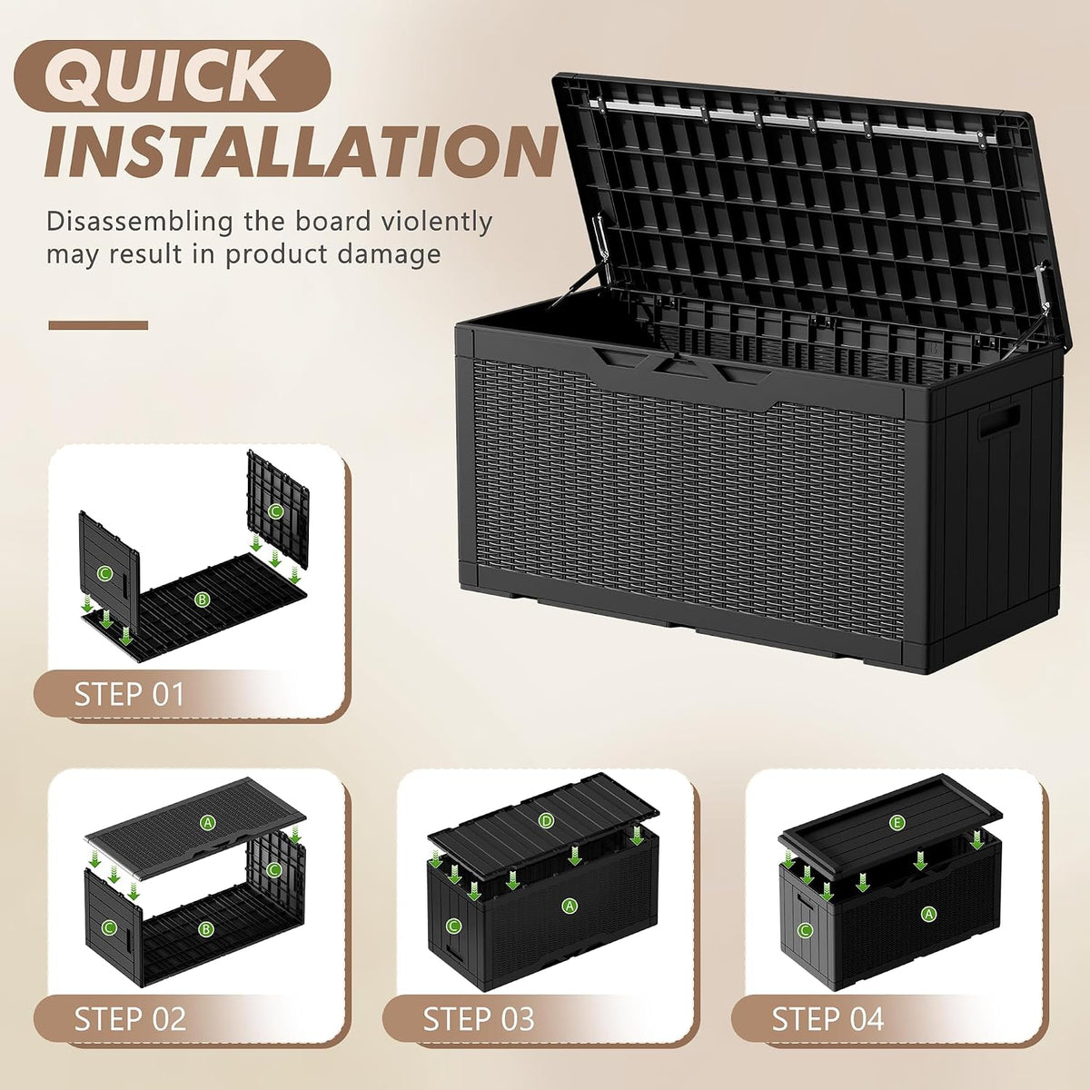 120 Gallon Deck Box Resin Outdoor Storage Box Waterproof