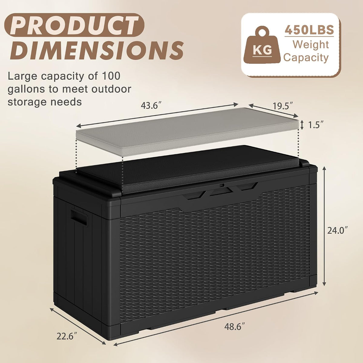 120 Gallon Deck Box Resin Outdoor Storage Box Waterproof