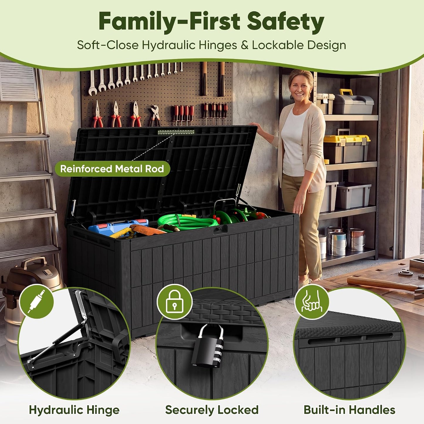 120 Gallon Deck Box Resin Outdoor Storage Box Waterproof