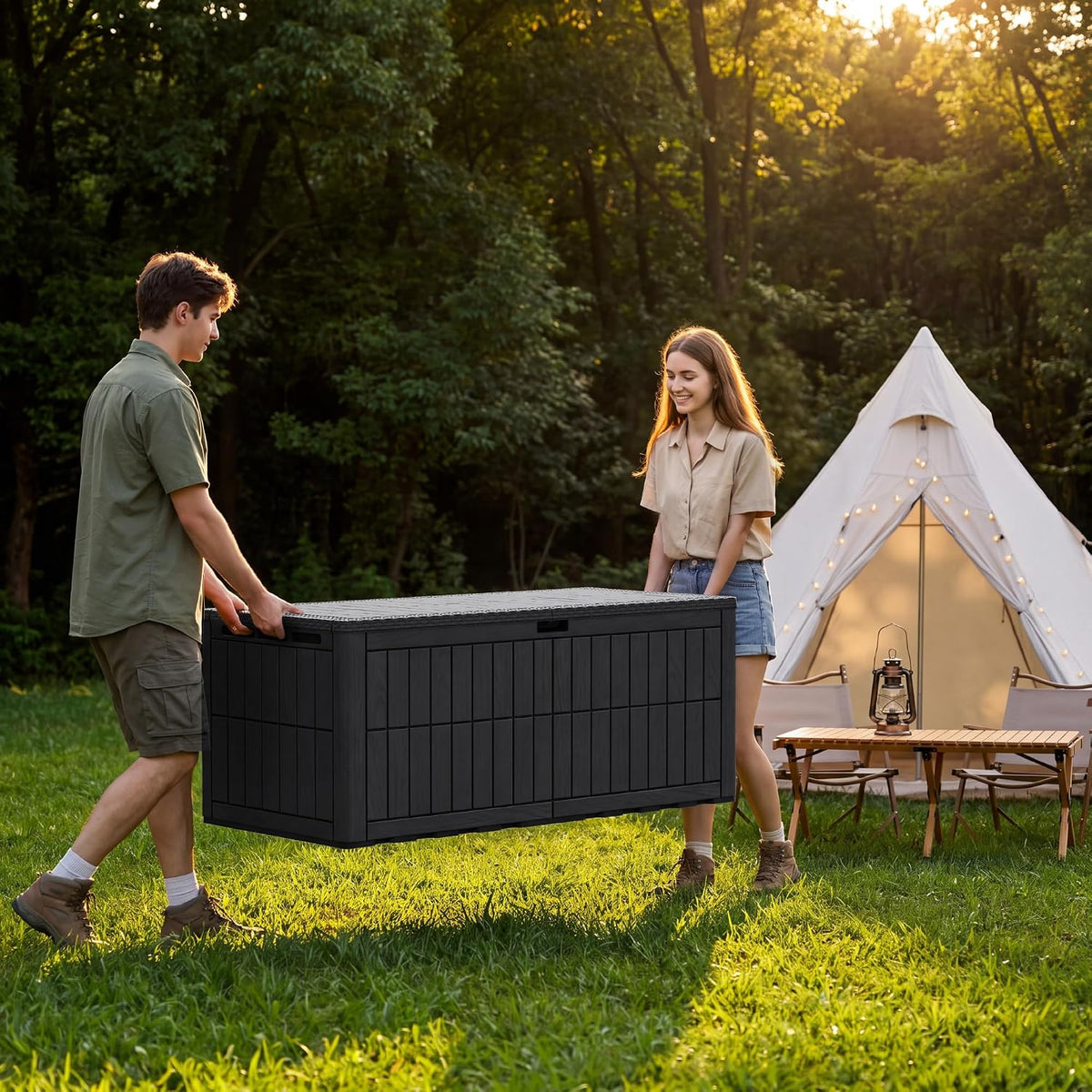 120 Gallon Deck Box Resin Outdoor Storage Box Waterproof