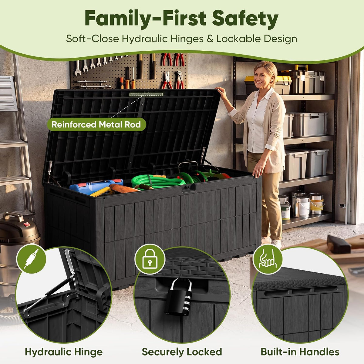 120 Gallon Deck Box Resin Outdoor Storage Box Waterproof