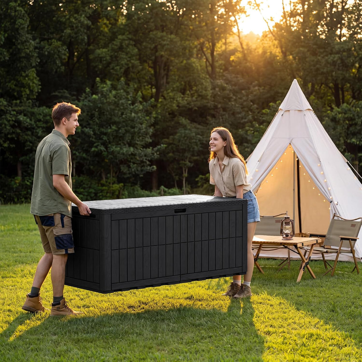 120 Gallon Deck Box Resin Outdoor Storage Box Waterproof