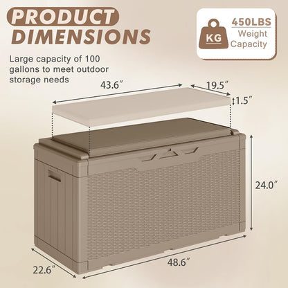 120 Gallon Deck Box Resin Outdoor Storage Box Waterproof