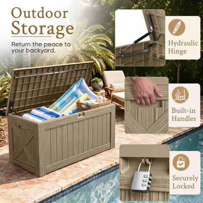 120 Gallon Deck Box Resin Outdoor Storage Box Waterproof