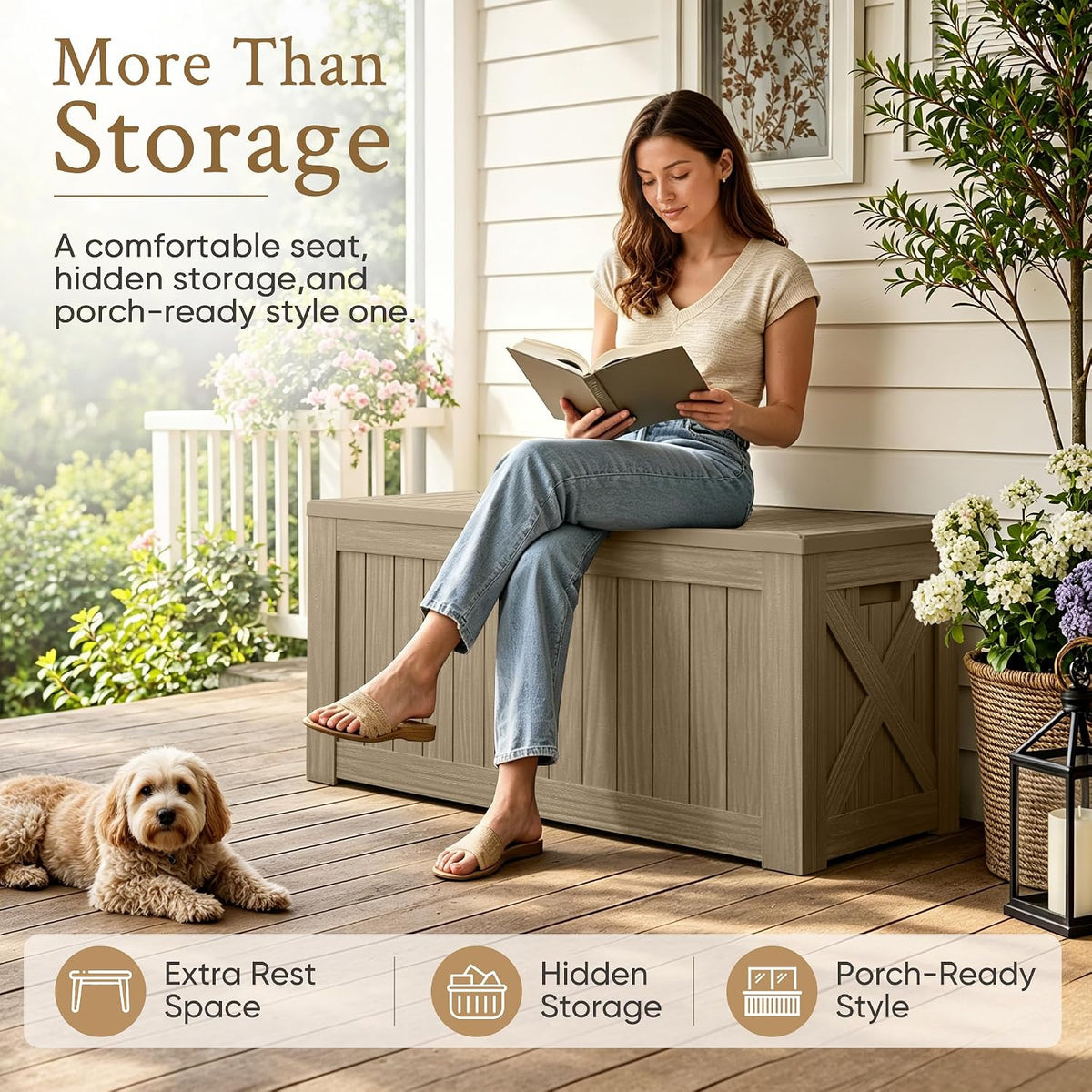 120 Gallon Deck Box Resin Outdoor Storage Box Waterproof