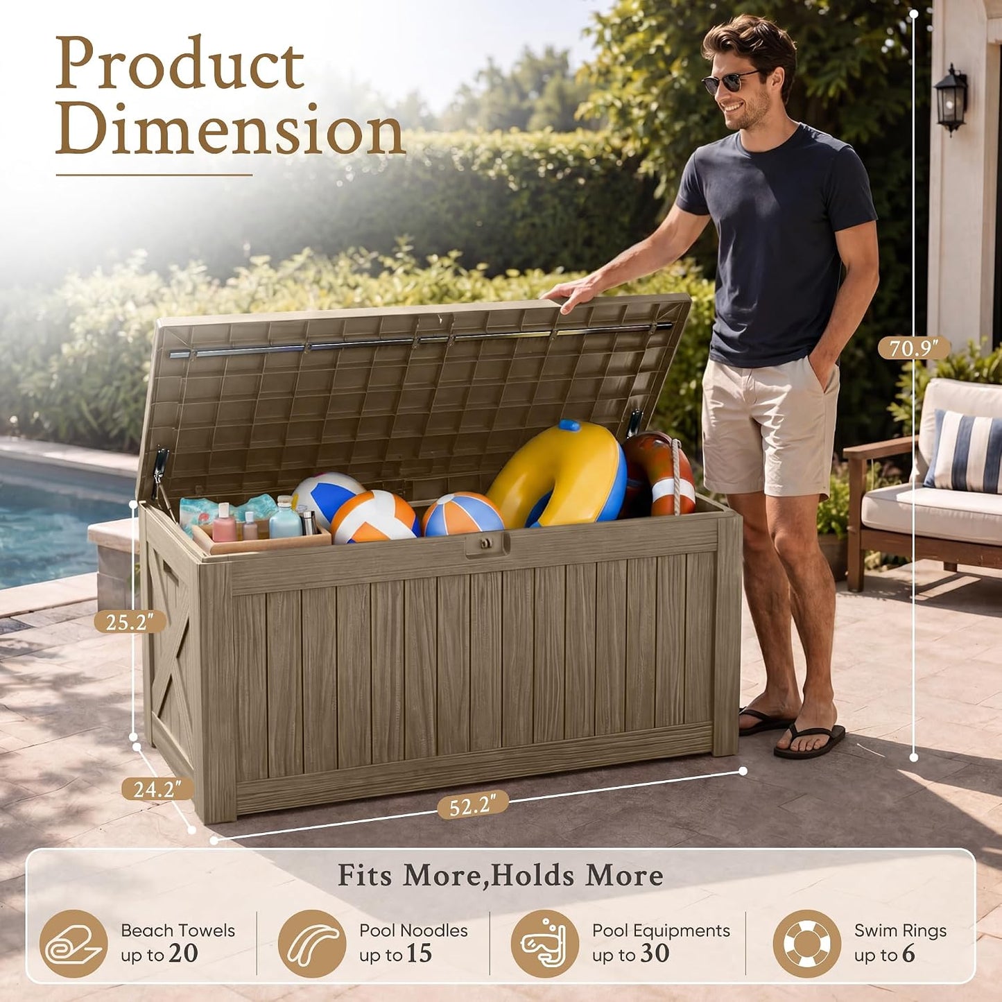 120 Gallon Deck Box Resin Outdoor Storage Box Waterproof