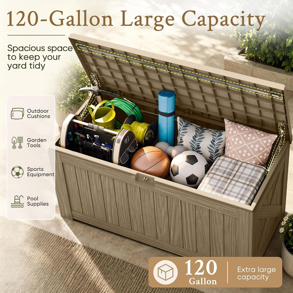 120 Gallon Deck Box Resin Outdoor Storage Box Waterproof