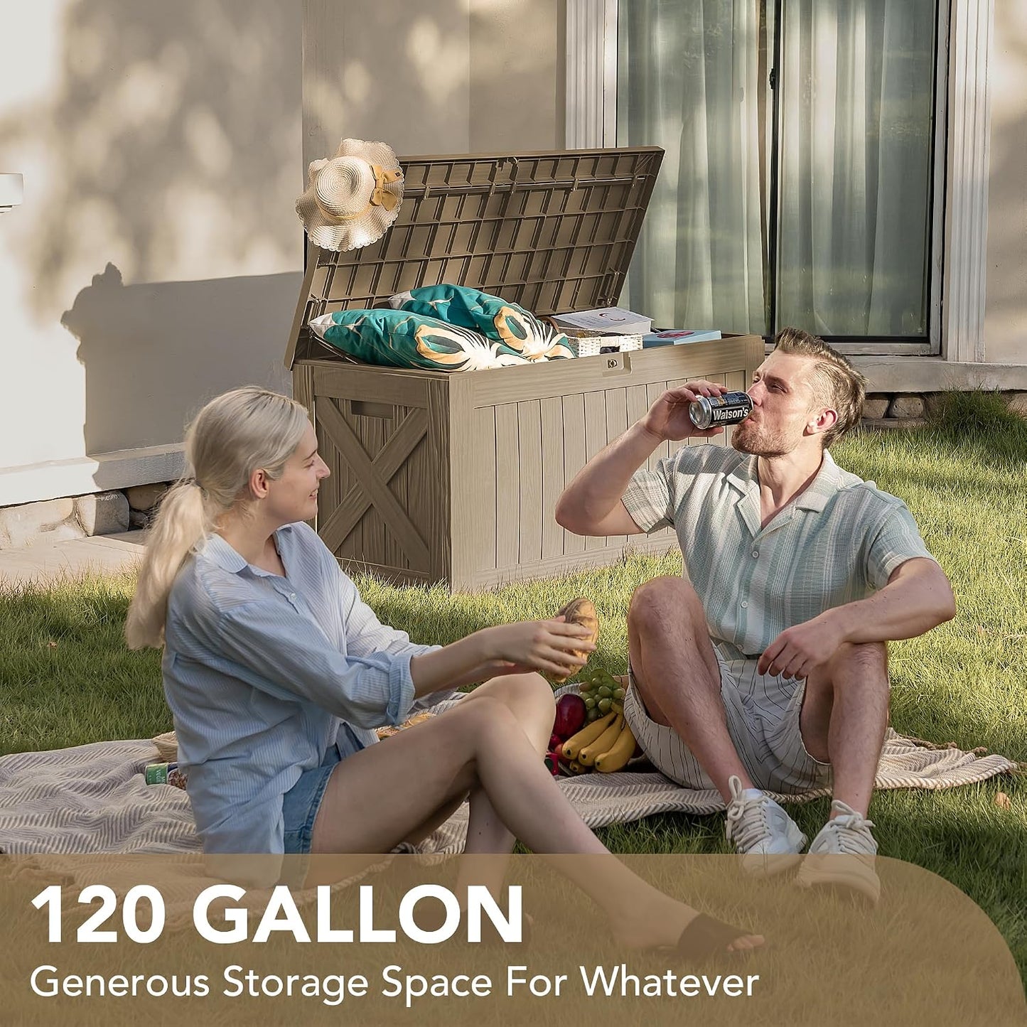 120 Gallon Deck Box Resin Outdoor Storage Box Waterproof