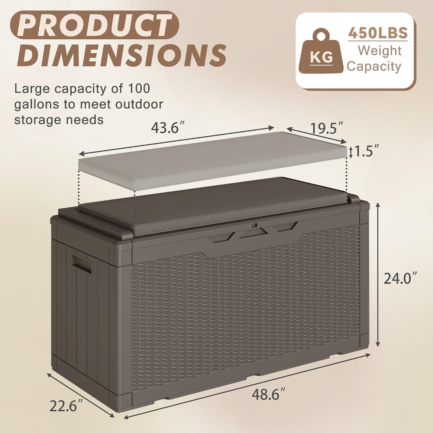 120 Gallon Deck Box Resin Outdoor Storage Box Waterproof