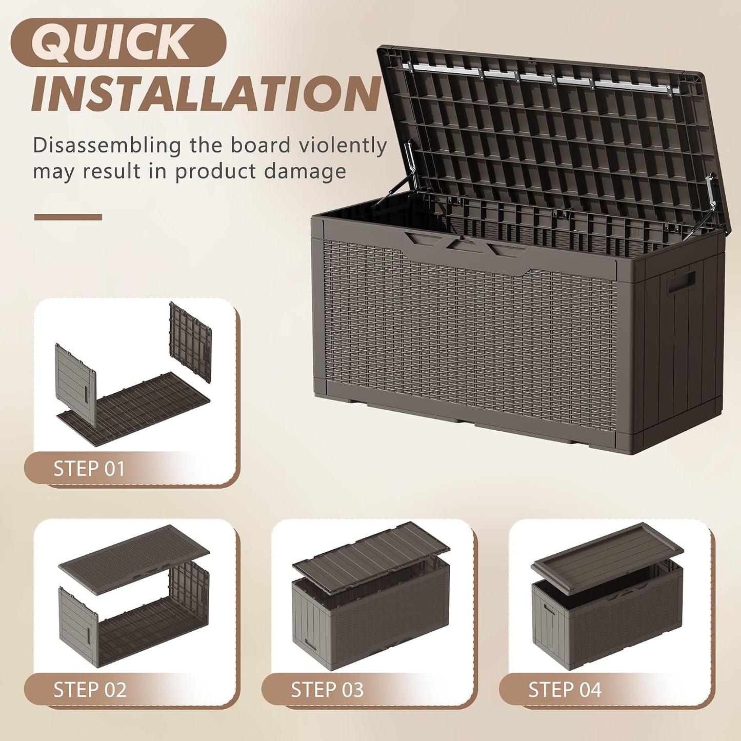 120 Gallon Deck Box Resin Outdoor Storage Box Waterproof