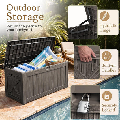120 Gallon Deck Box Resin Outdoor Storage Box Waterproof