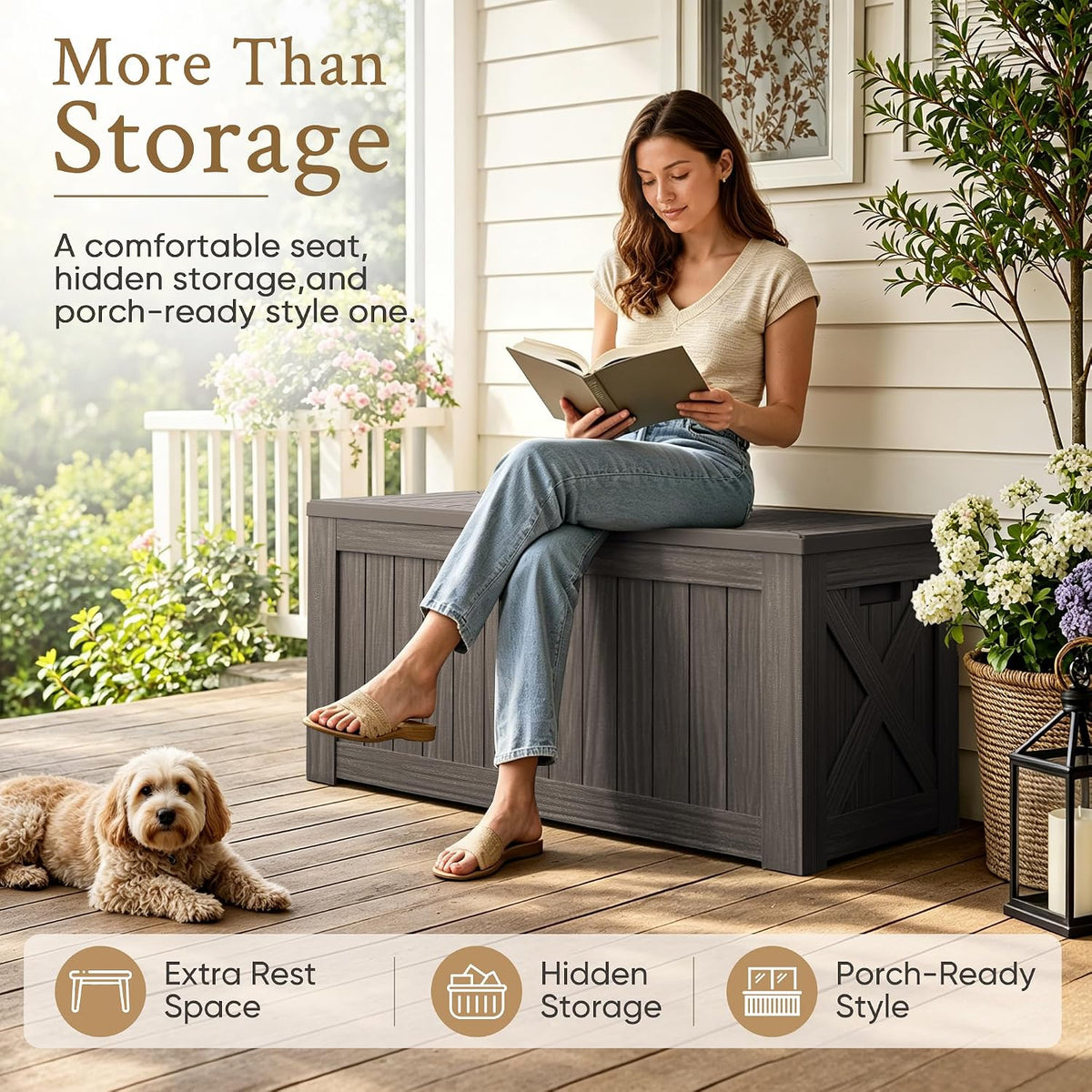 120 Gallon Deck Box Resin Outdoor Storage Box Waterproof