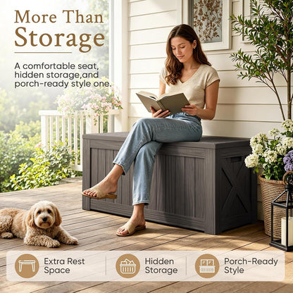 120 Gallon Deck Box Resin Outdoor Storage Box Waterproof