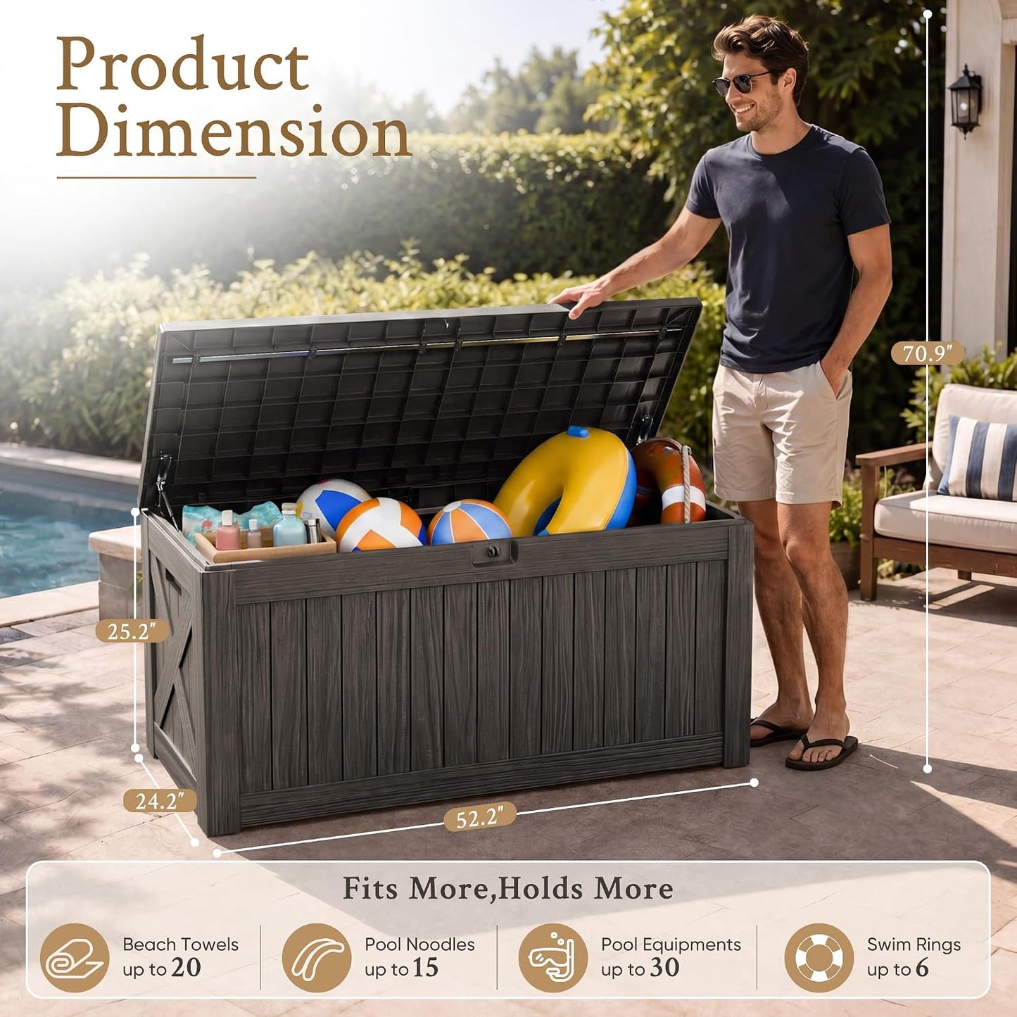 120 Gallon Deck Box Resin Outdoor Storage Box Waterproof